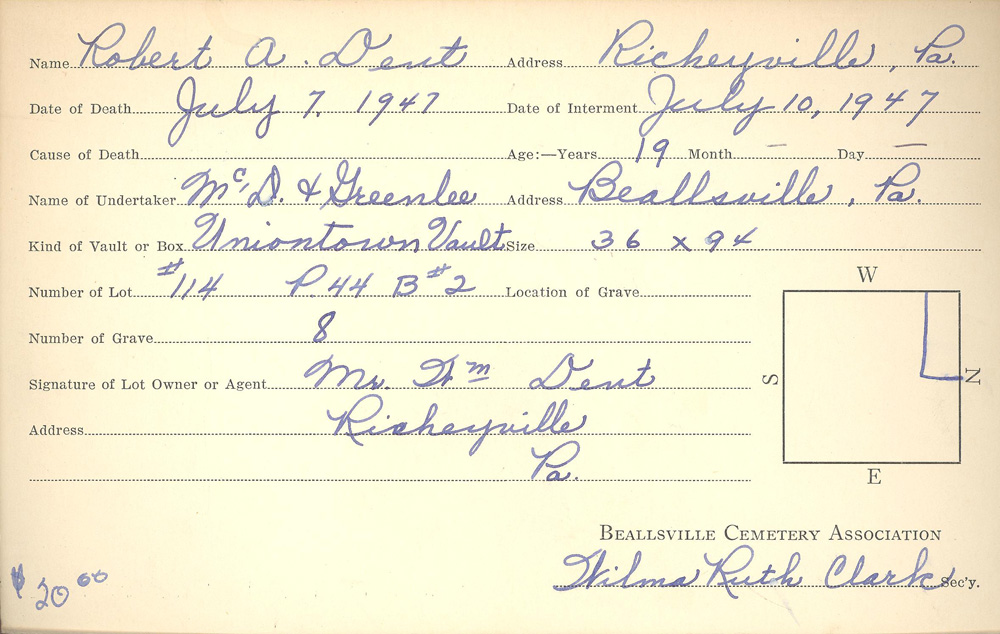 burial card